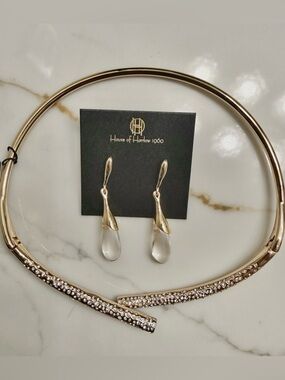 House of Harlow 1960 Gold and Clear Teardrop Earrings